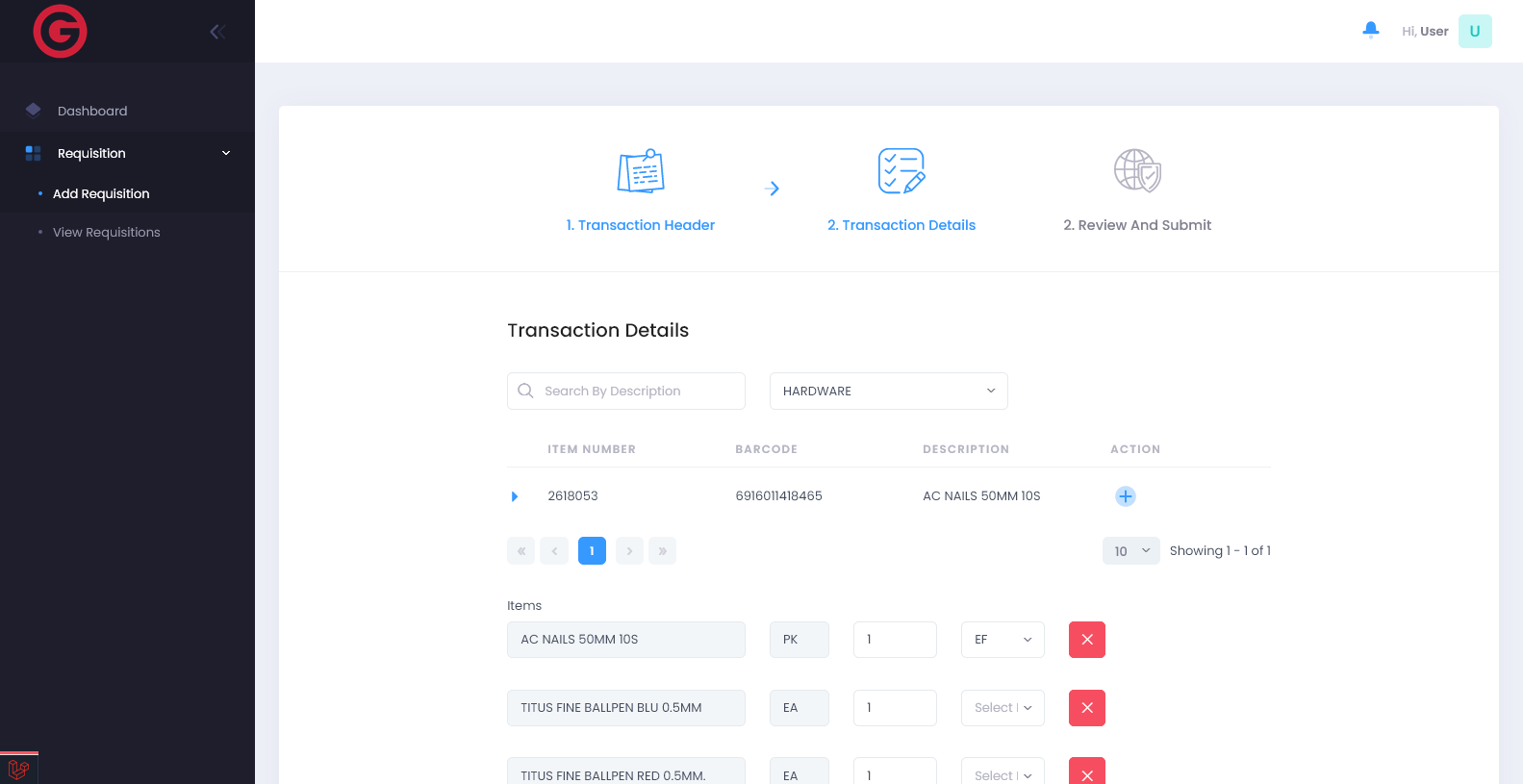Add Requisition UI